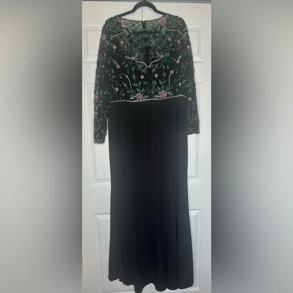 Mac Duggal Black Dress with Green Floral Sleeves - Picture 9 of 9